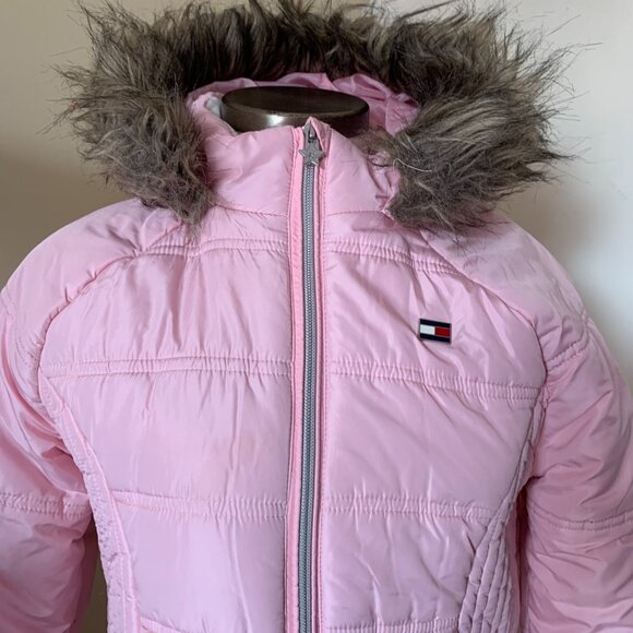 TOMMY HILFIGER PINK HOODED PARKA JACKET SIZE L 14/16 100% POLYESTER - Picture 6 of 14